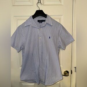 Ralph Lauren Blue and White Striped Seersucker Shirt